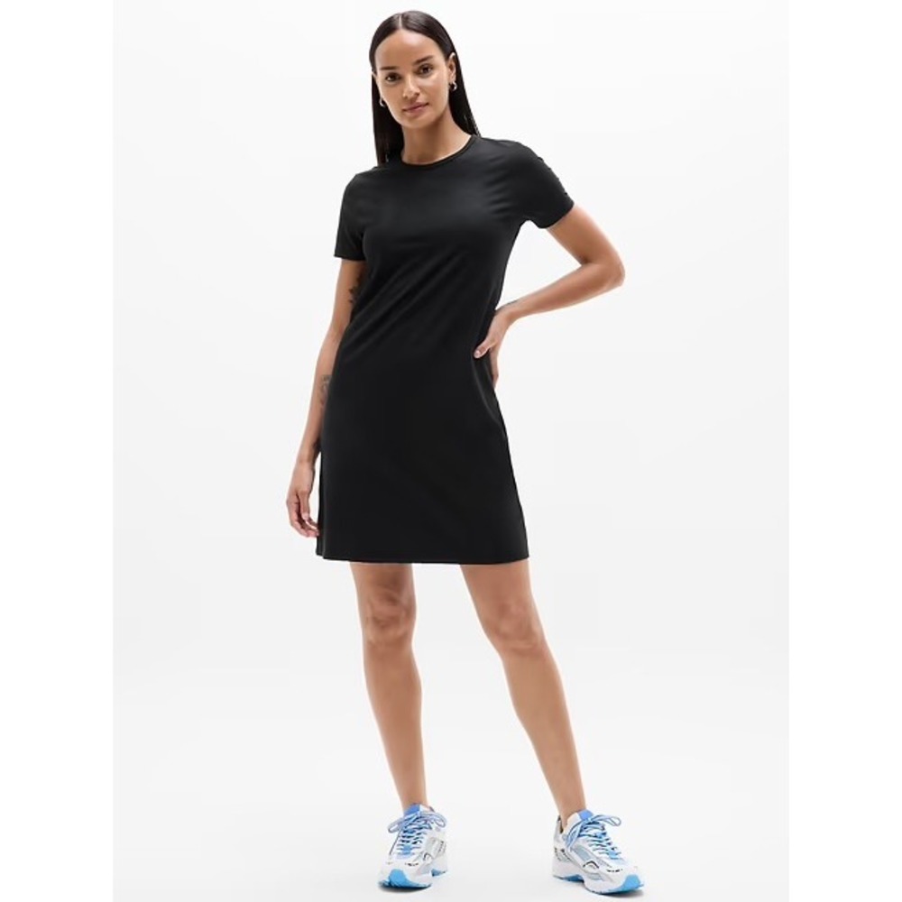 Athleta Essential Tee Dress Women M Black Supima Cotton Short Sleeve Mini Casual